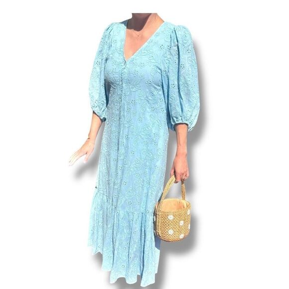 HALE BOB Gail Maxi Dress - Blue Floral Eyelet Women’s Size Small- Belt not incl - Picture 11 of 16